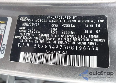 2013 Kia Optima Ex from USA, damaged, VIN 5XXGN4A75DG196654